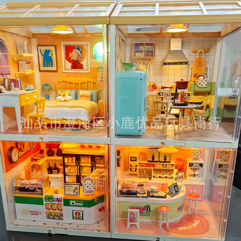Handmade Diy Big Town Mini Scene Stereo House Kitchen Bedroom Model Creative Toys Gifts - Image 5